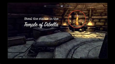 Stealing statue of dibella - Yes, you try to steal a gold statue from the temple of dibella and end up getting caught and have to find the next avatar of dibella, and she's like 10. And they say there will be a period of several years of training before she takes her place as the person to be in personal conversation spiritually with dibella.